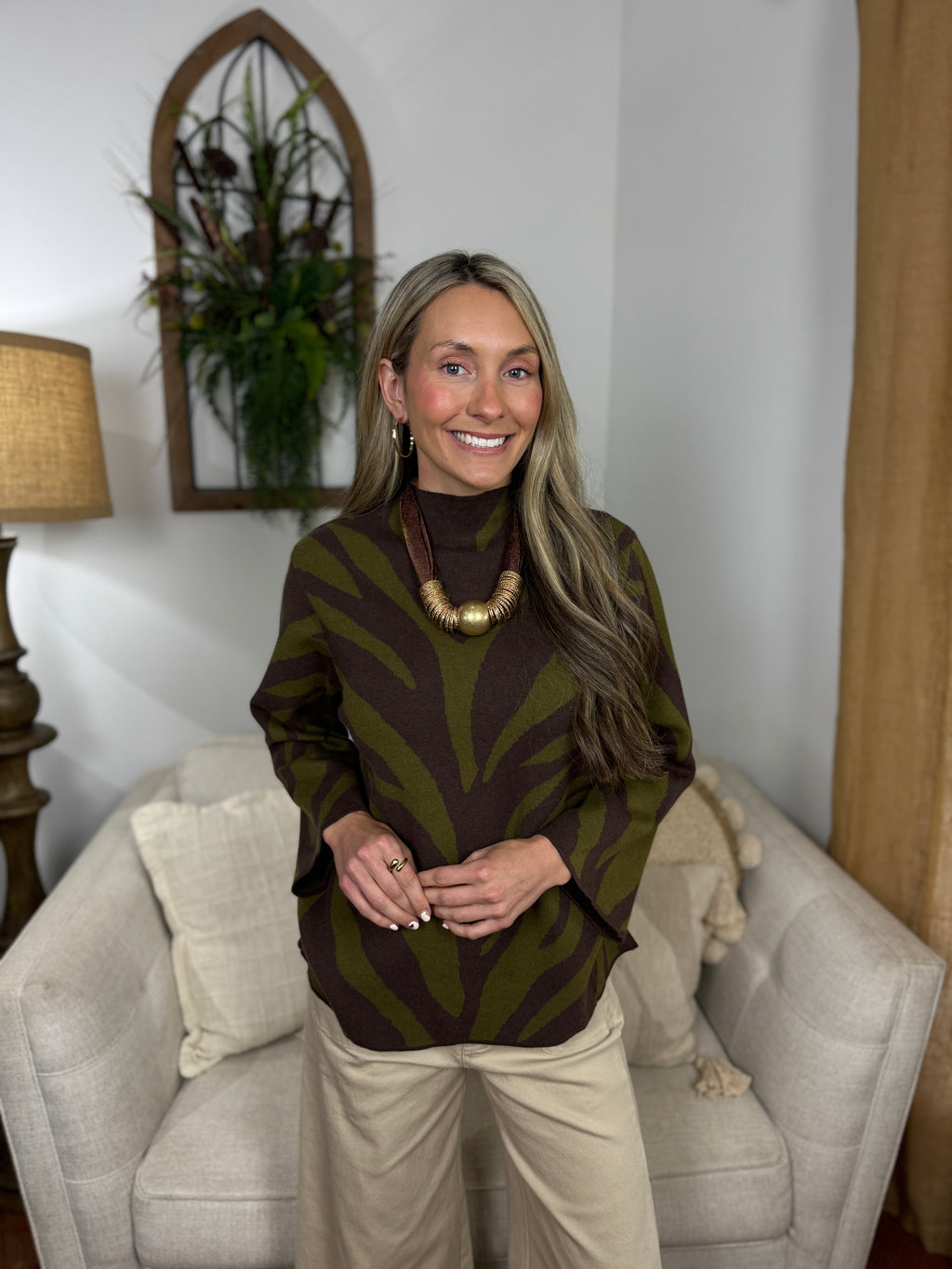 Olive Zebra Mock Neck Sweater