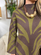Olive Zebra Mock Neck Sweater
