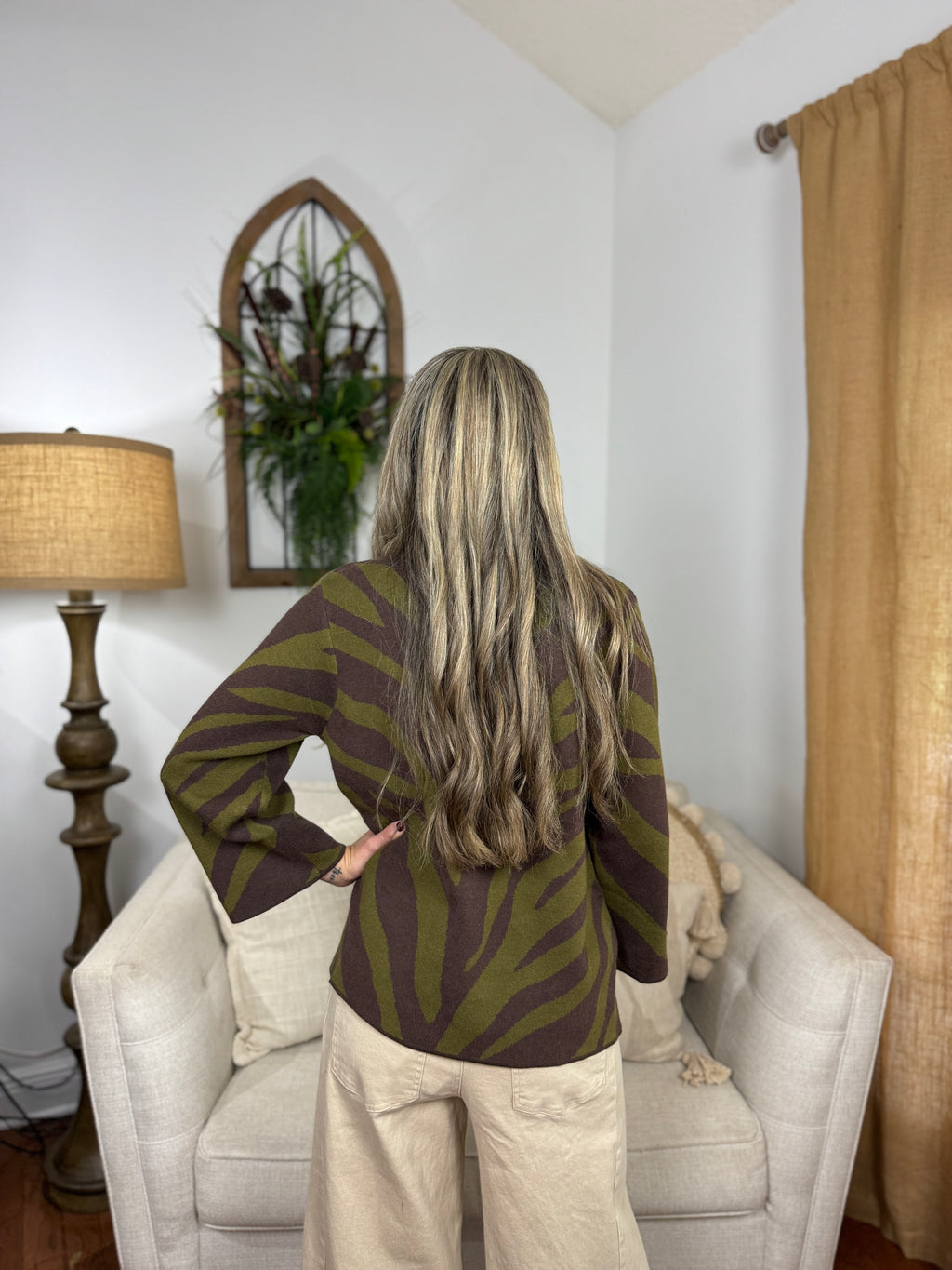 Olive Zebra Mock Neck Sweater