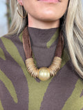 Mesh & Metal Ball Necklace - Brown & Gold
