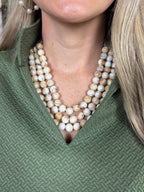 3 Row Faux Stone Beaded Necklace - Ivory