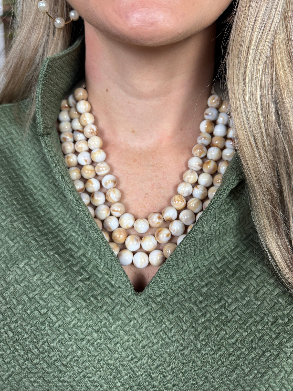 3 Row Faux Stone Beaded Necklace - Ivory