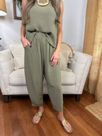 Textured Woven top & Relaxed Pants Set - Basil