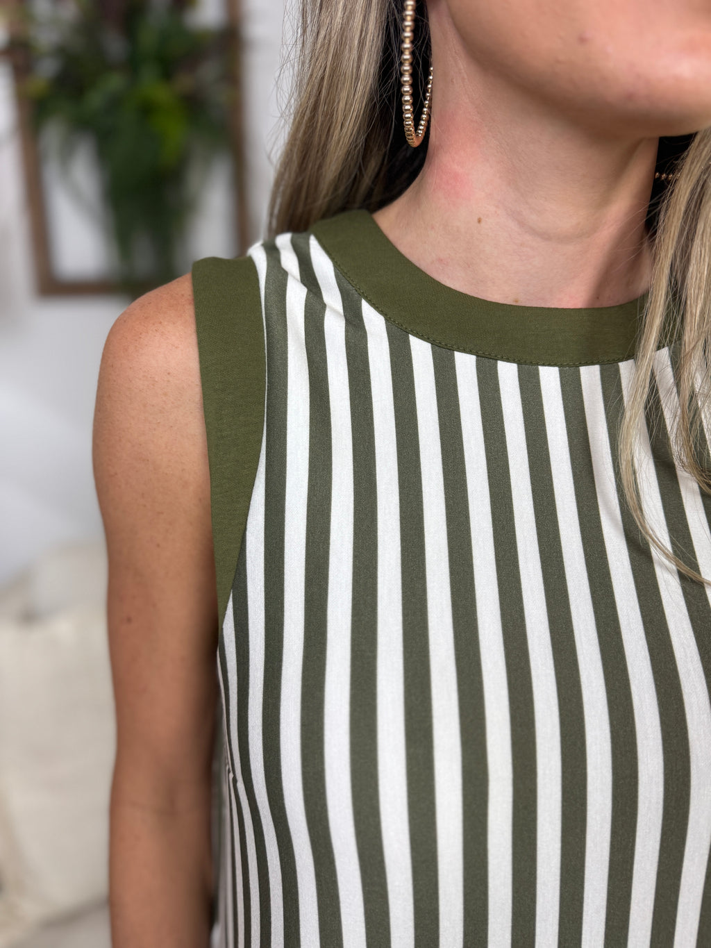 Blaire Striped Shift Dress - Olive