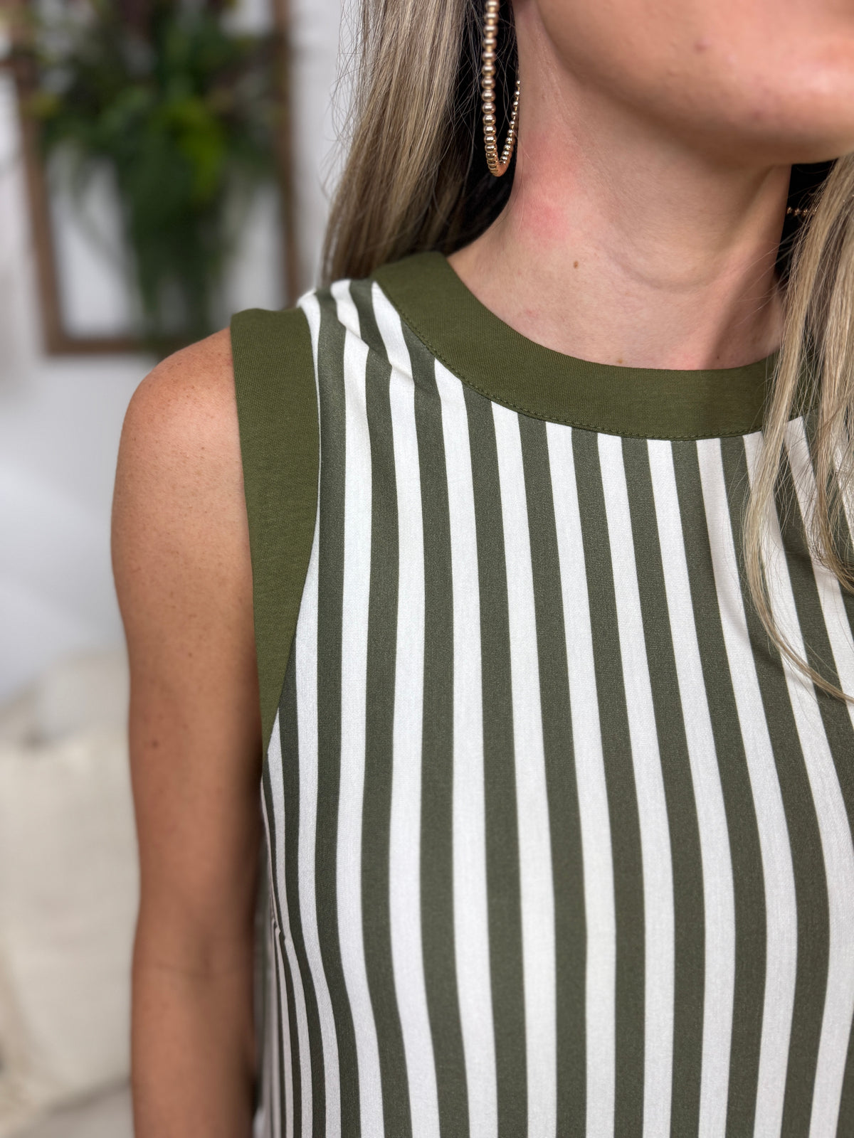 Blaire Striped Shift Dress - Olive