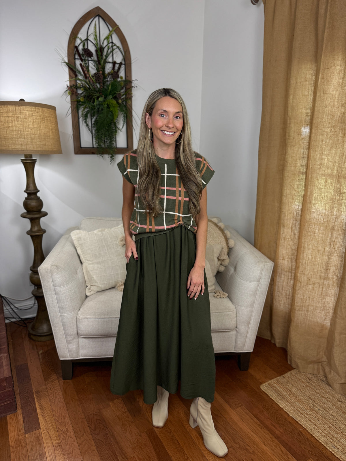 Bailey Midi Dress with Sweater Overlay
