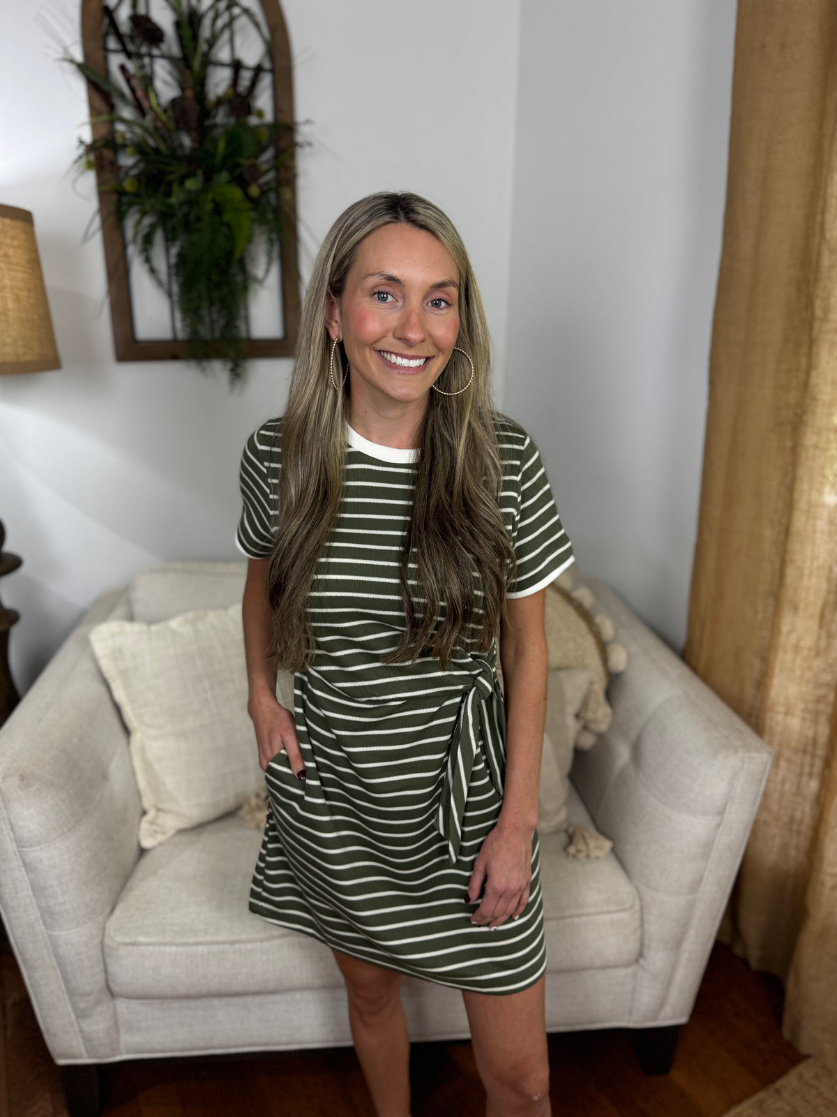 Olive You A Lot Striped T-Shirt Faux Front Tie Dress