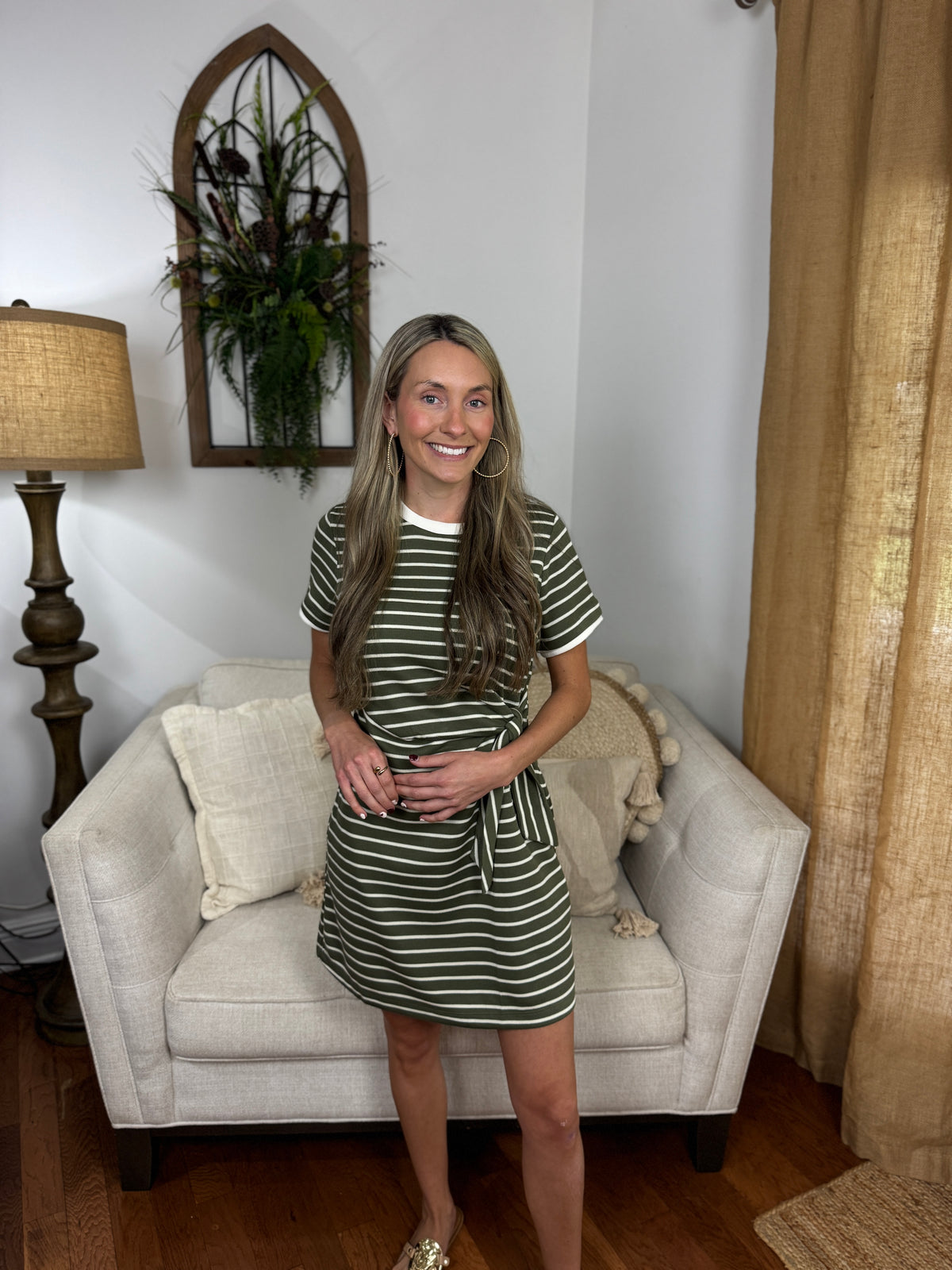 Olive You A Lot Striped T-Shirt Faux Front Tie Dress