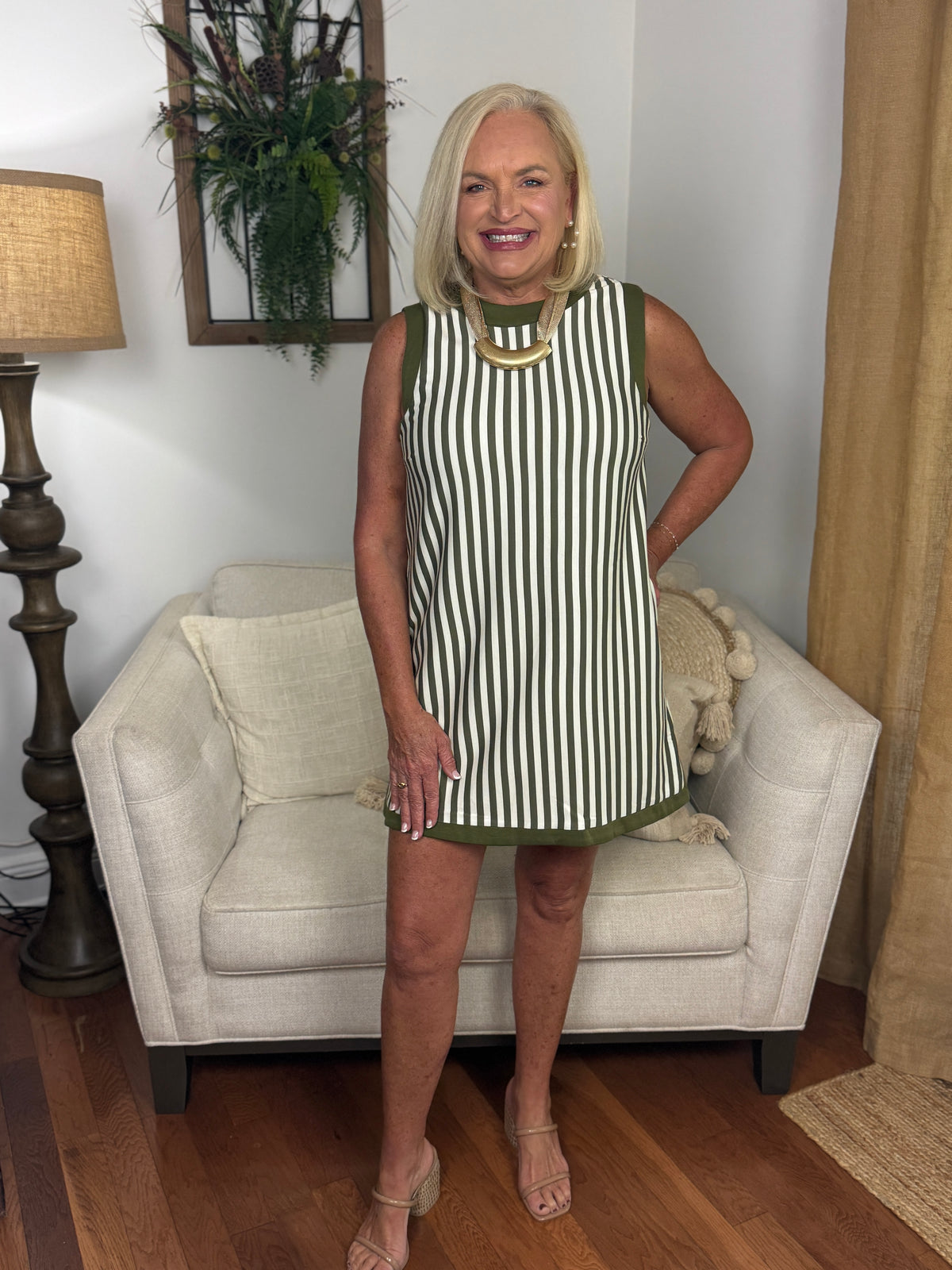 Blaire Striped Shift Dress - Olive