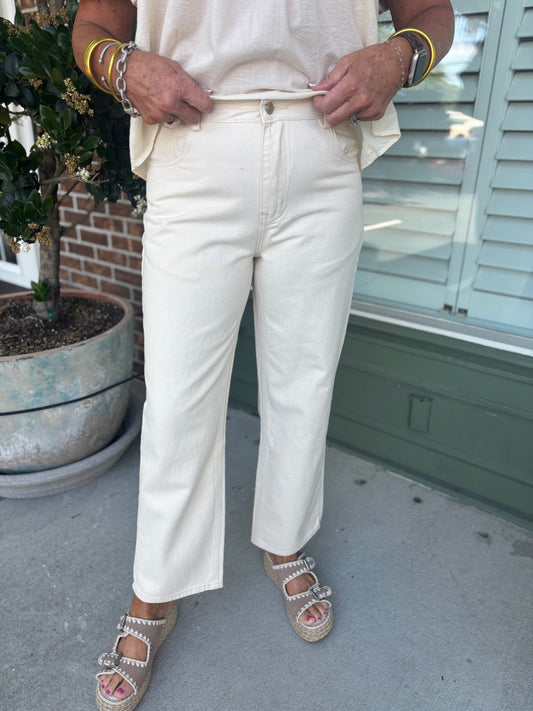 Relaxed Straight Pants - Cream