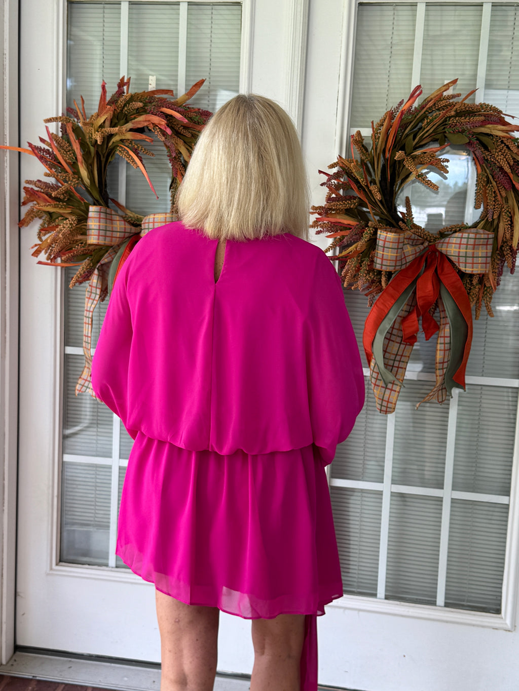 Draped Asymmetric Chiffon Mini Dress - Magenta