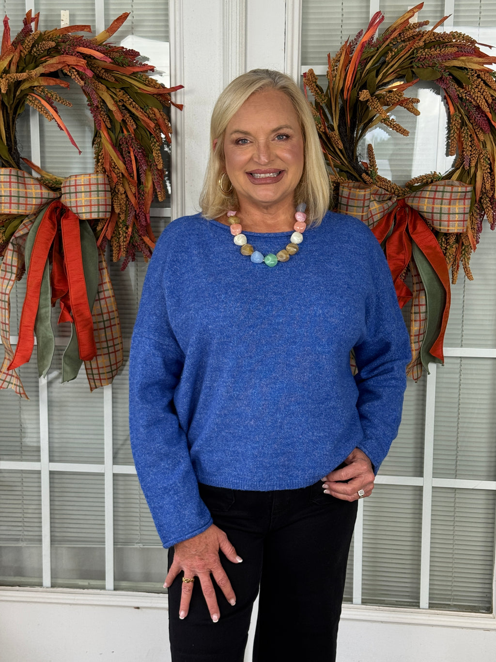 Knit Sweater Rolled Round Neck - Royal Blue