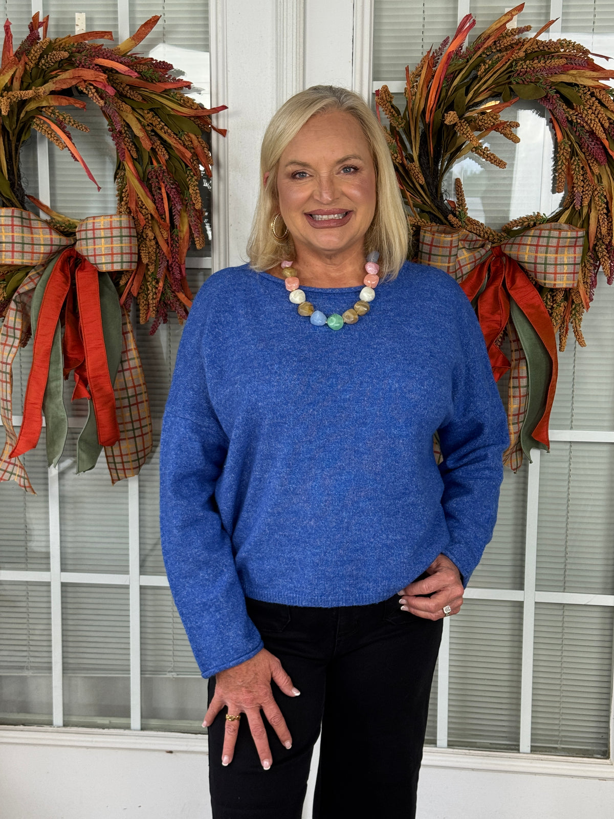 Knit Sweater Rolled Round Neck - Royal Blue
