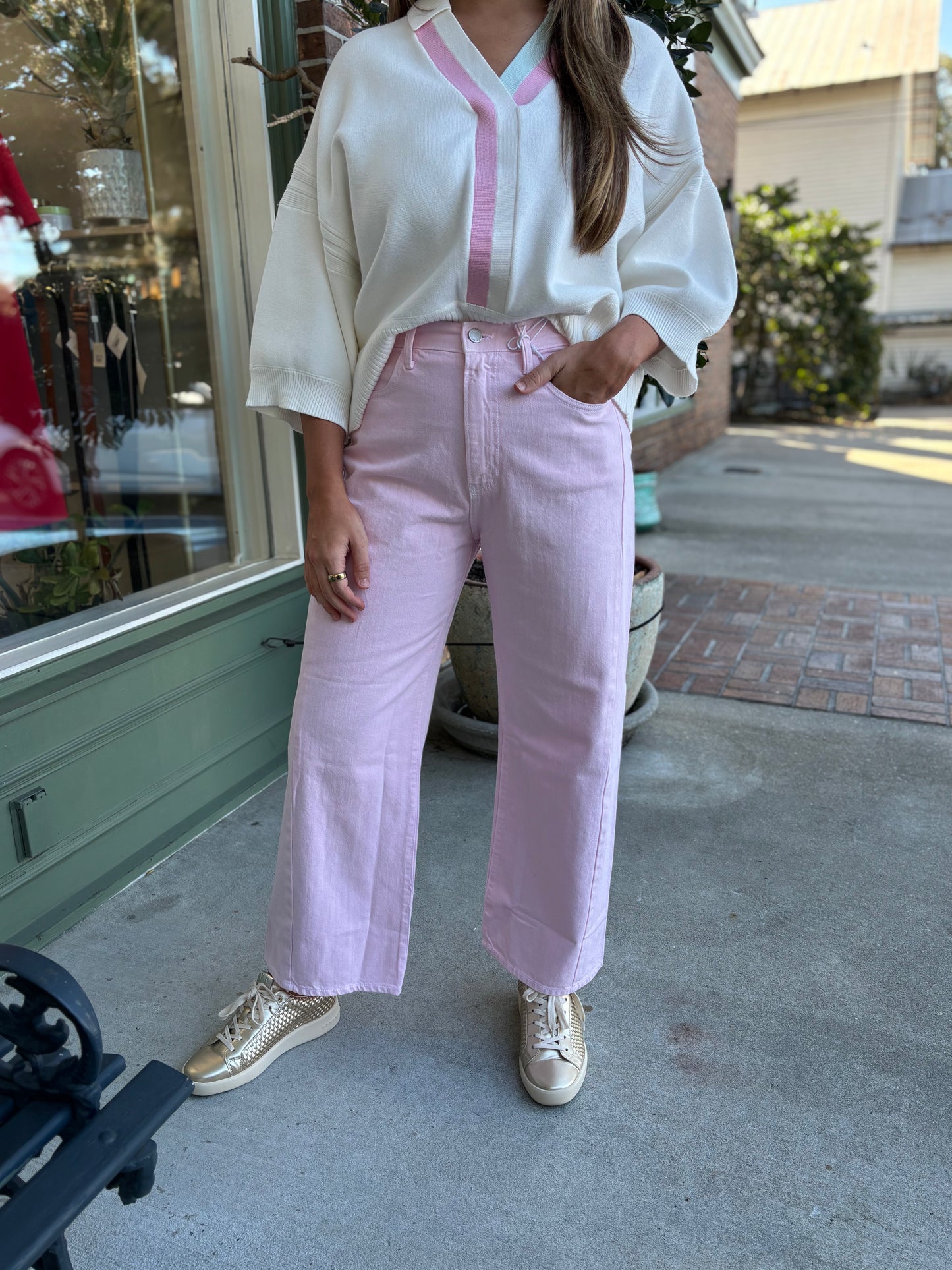 Barrel Wide Leg Jeans - Baby Pink