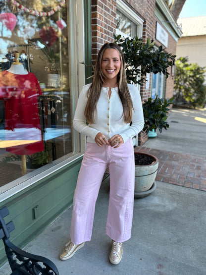 Barrel Wide Leg Jeans - Baby Pink