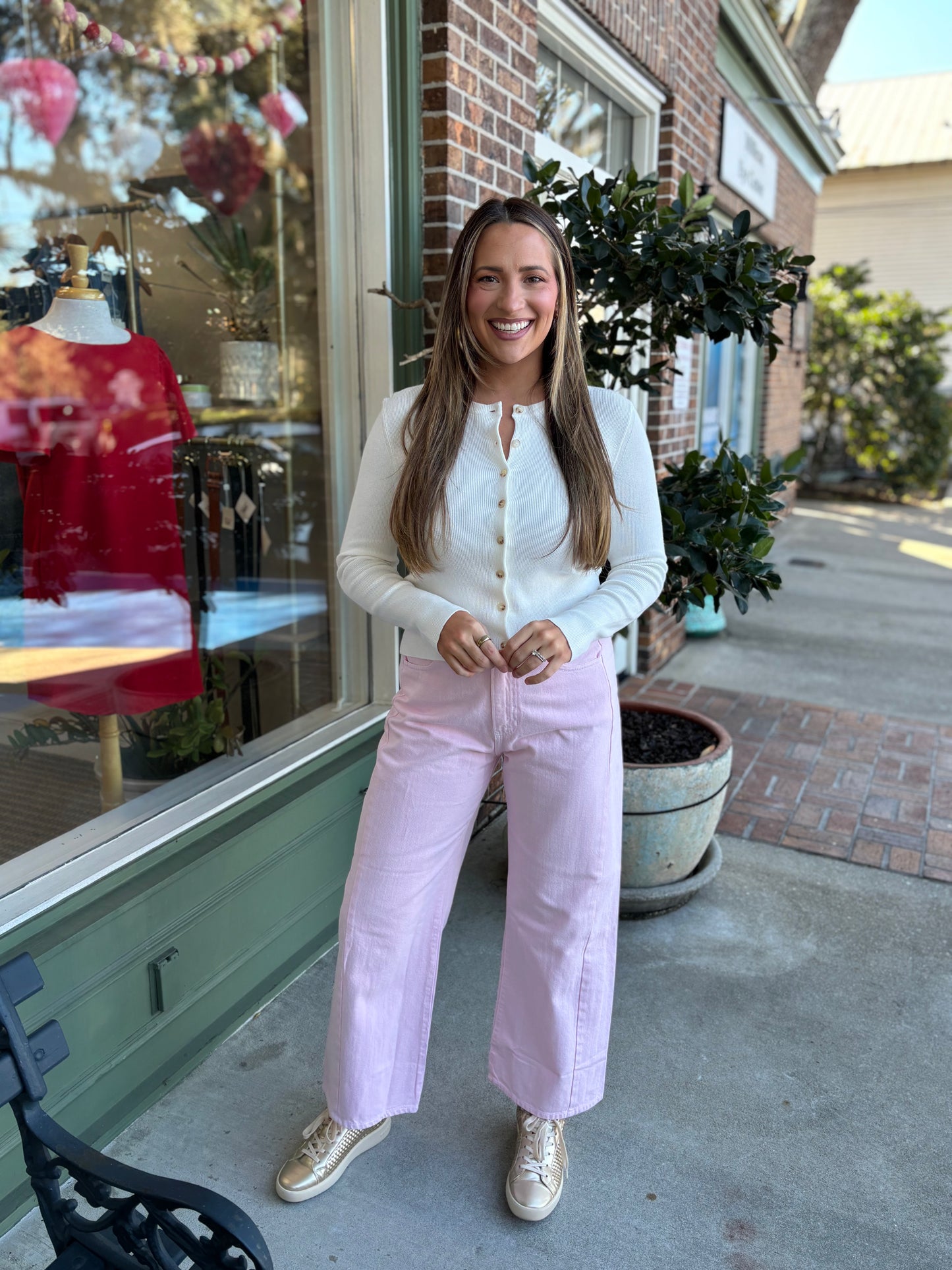 Ribbed Crewneck Cardigan - Off White