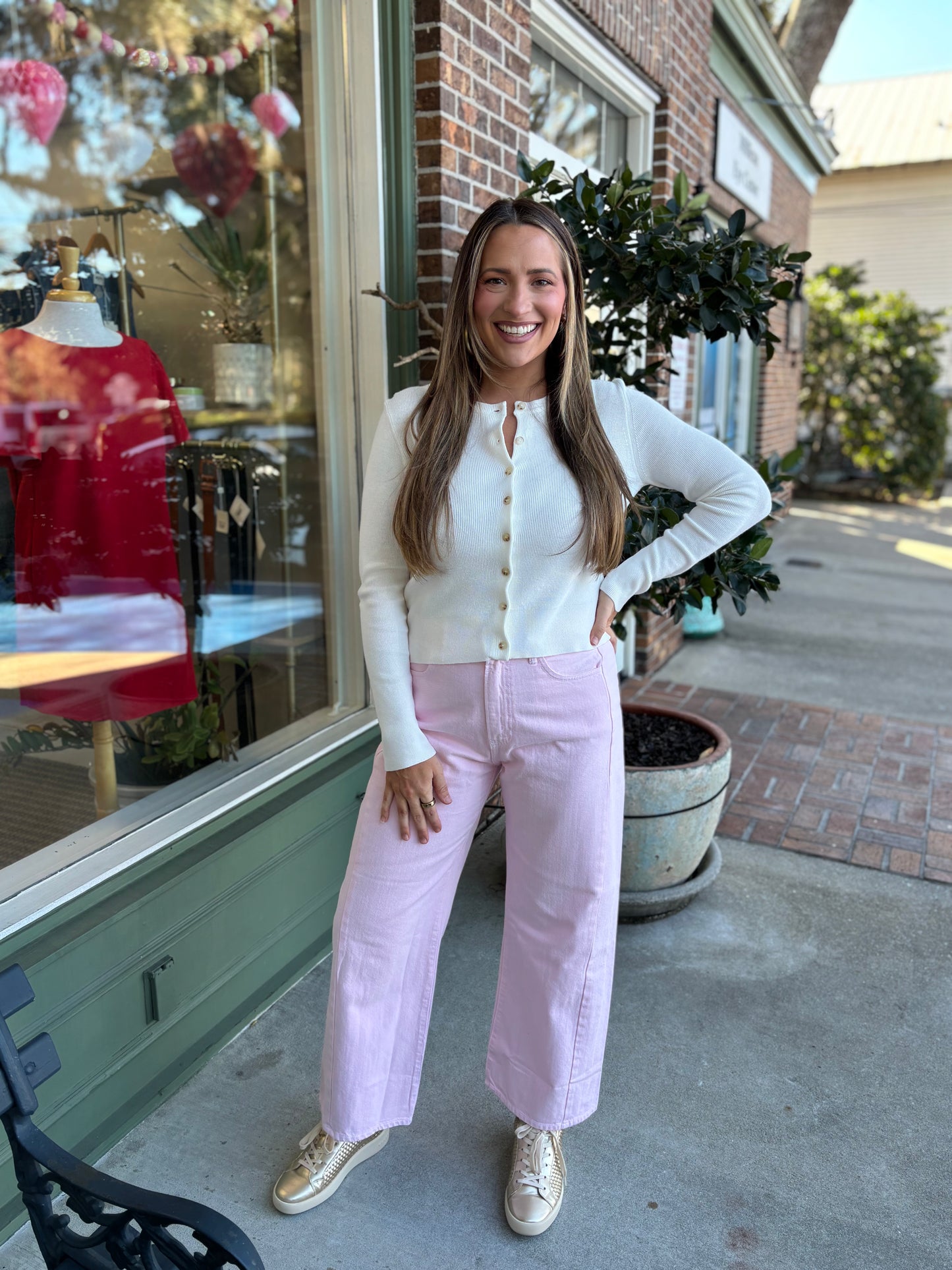 Ribbed Crewneck Cardigan - Off White