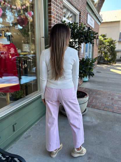 Ribbed Crewneck Cardigan - Off White