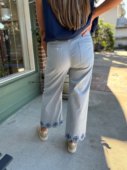 Colette Scallop-Hem Wide-Leg Pants - Blue