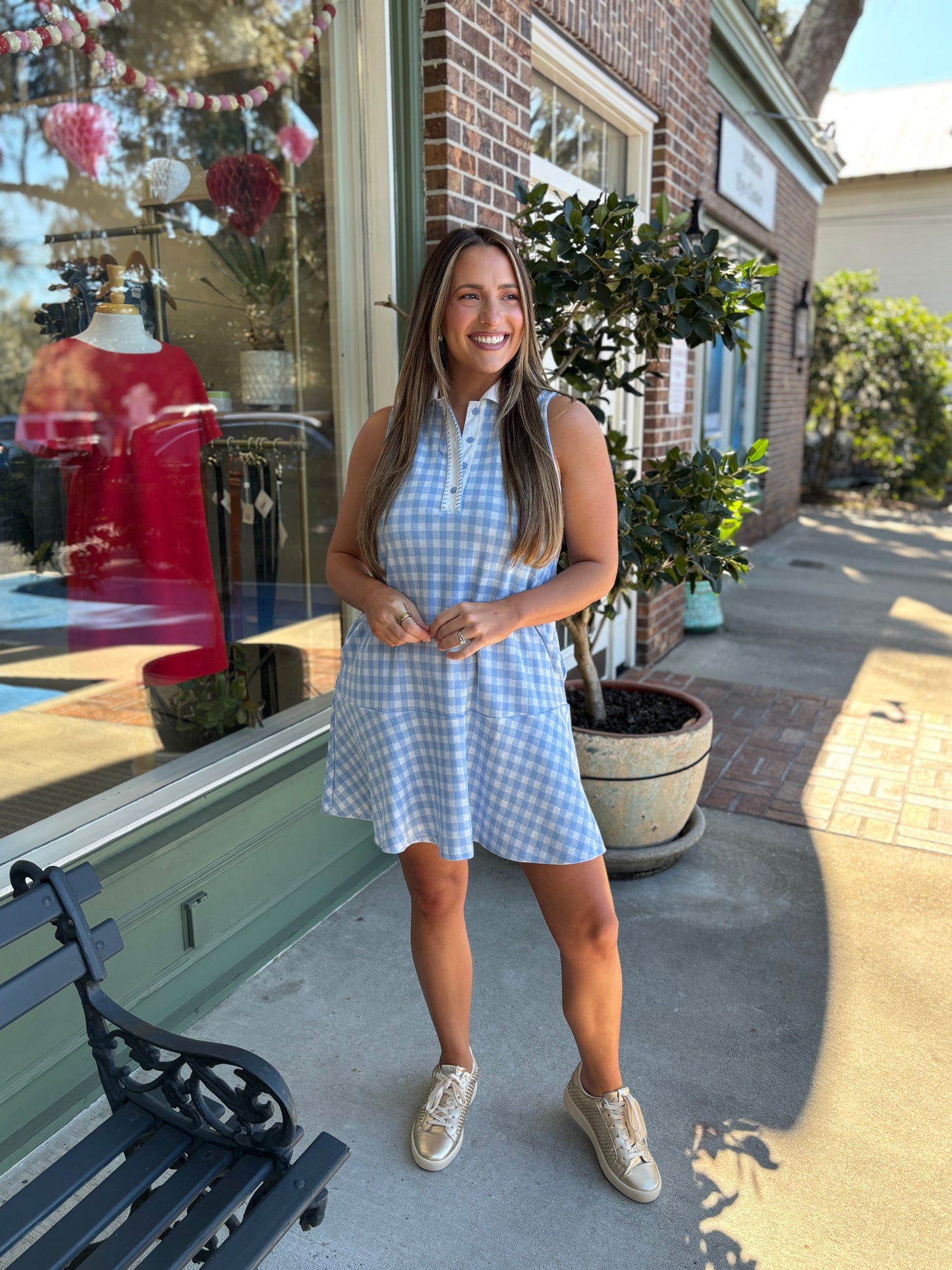 Gingham Knit Tennis Dress - Blue Gingham