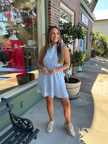 Gingham Knit Tennis Dress - Blue Gingham