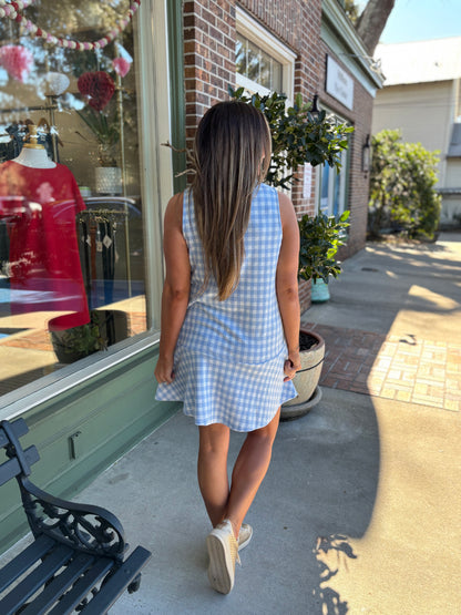 Gingham Knit Tennis Dress - Blue Gingham