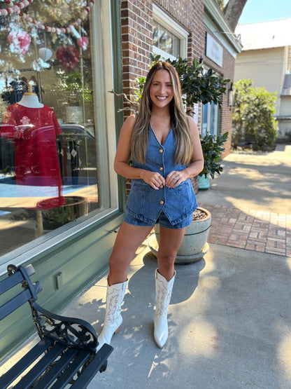 Show Me Your MuMu - Venture Out Romper - Ripple Indigo