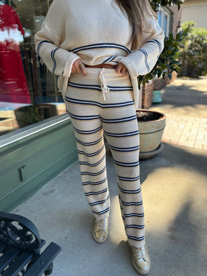 striped knit drawstring bottoms for lounging or beach cover up 
