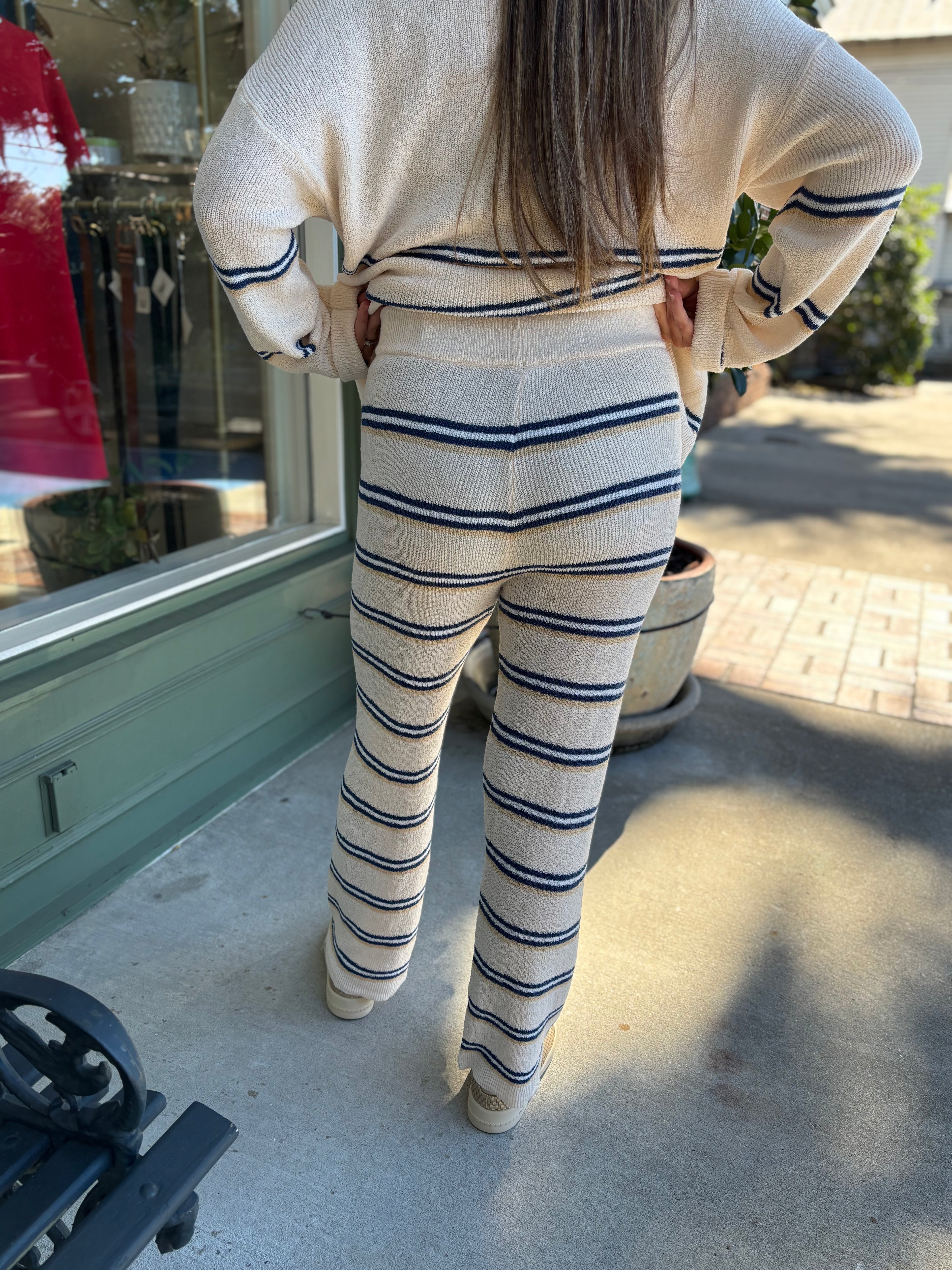 striped knit drawstring bottoms for lounging or beach cover up 