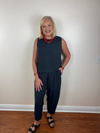 Textured Woven top & Relaxed Pants Set - Black