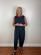 Textured Woven top & Relaxed Pants Set - Black