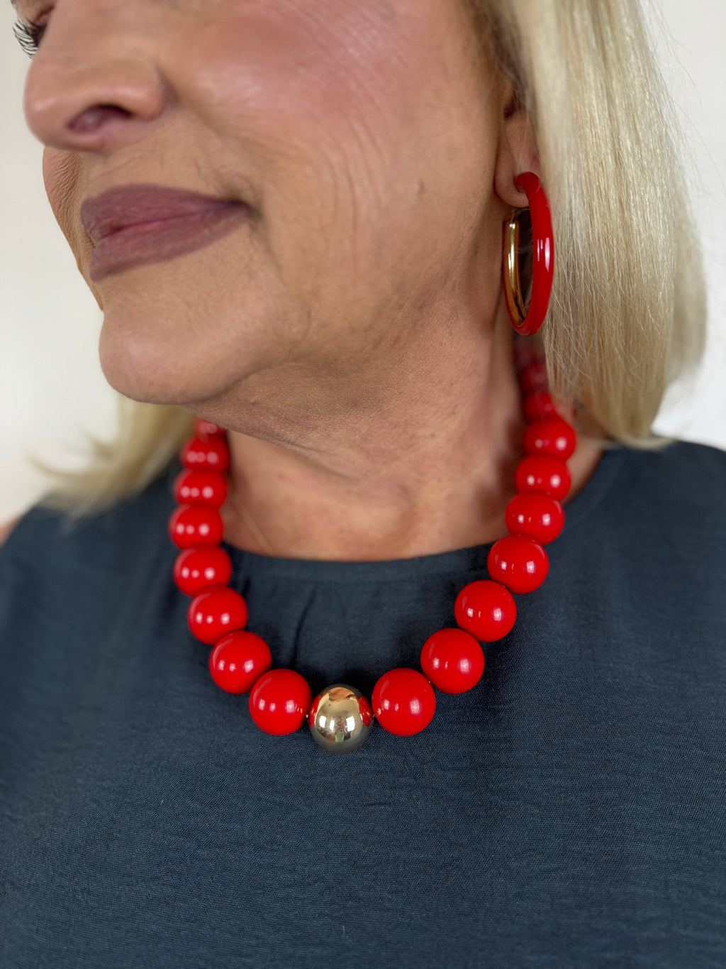 Marjorie Game Day Beaded Necklace - Red