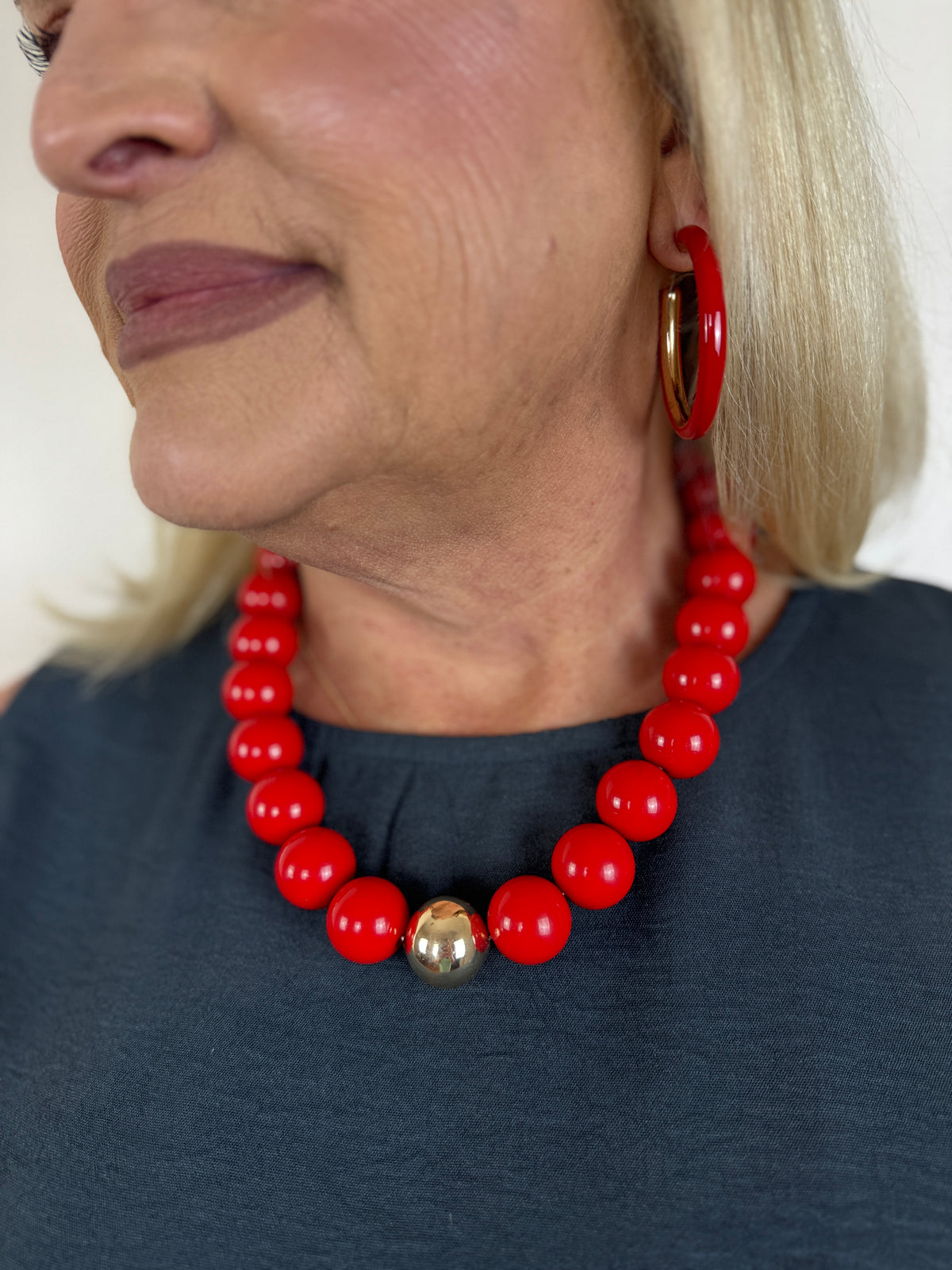 Marjorie Game Day Beaded Necklace - Red