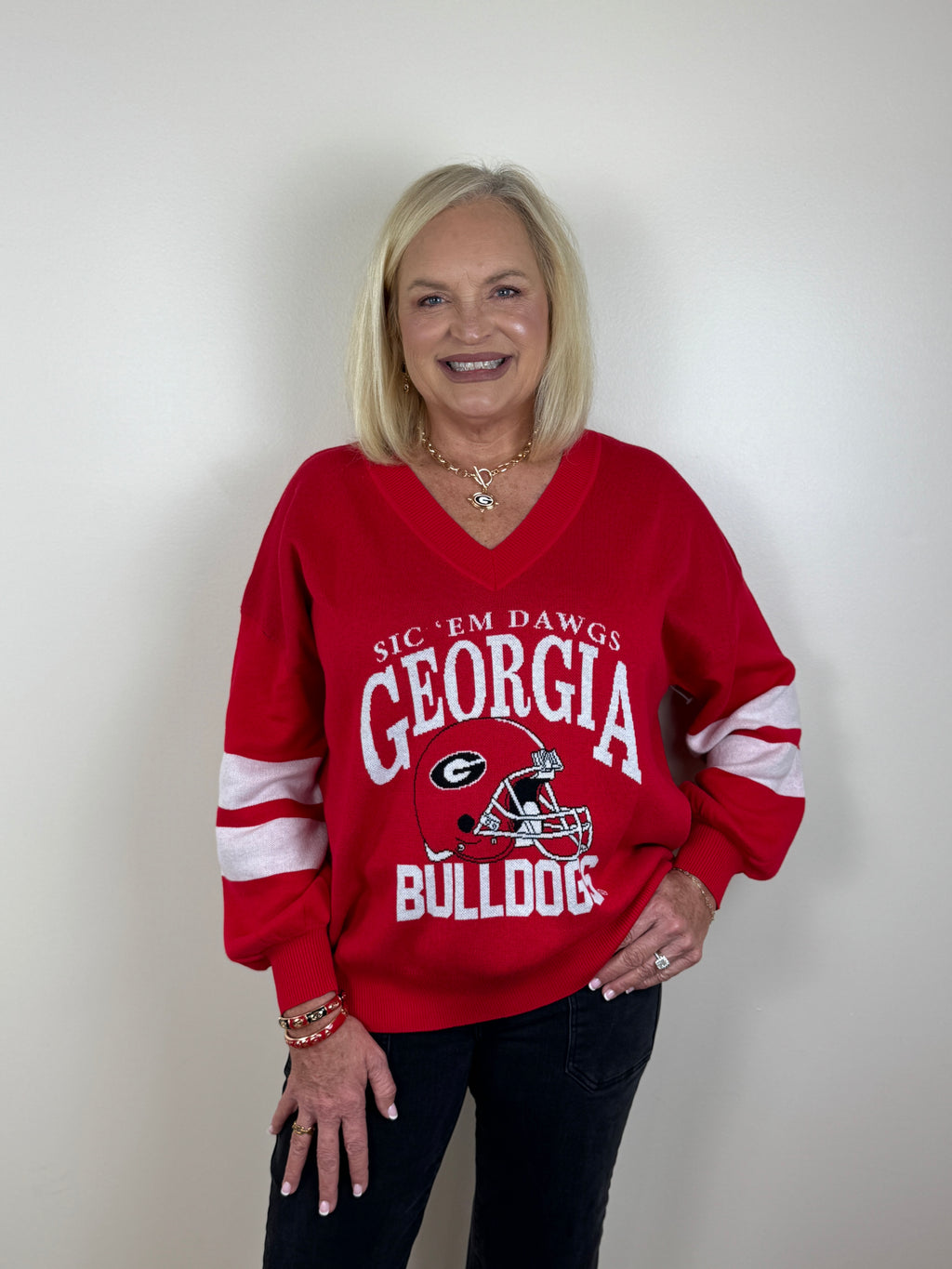 Stewart Simmons - Georgia Quad V-Neck Sweater