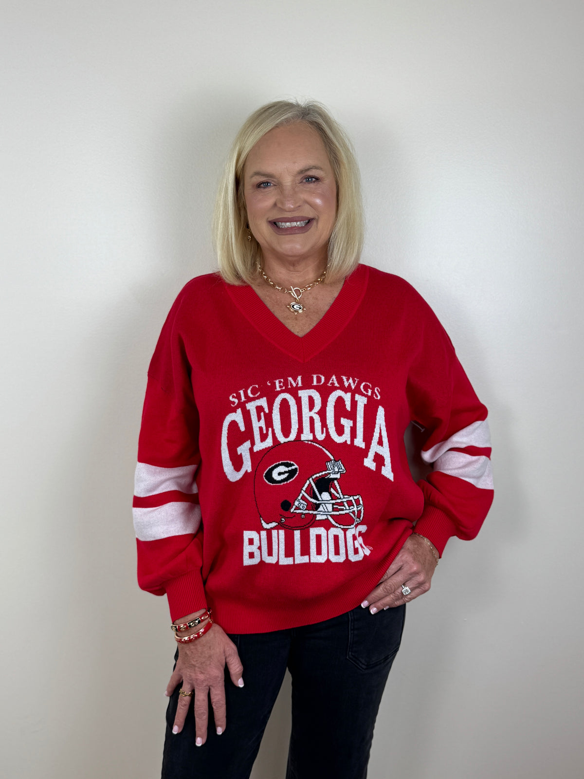 Stewart Simmons - Georgia Quad V-Neck Sweater