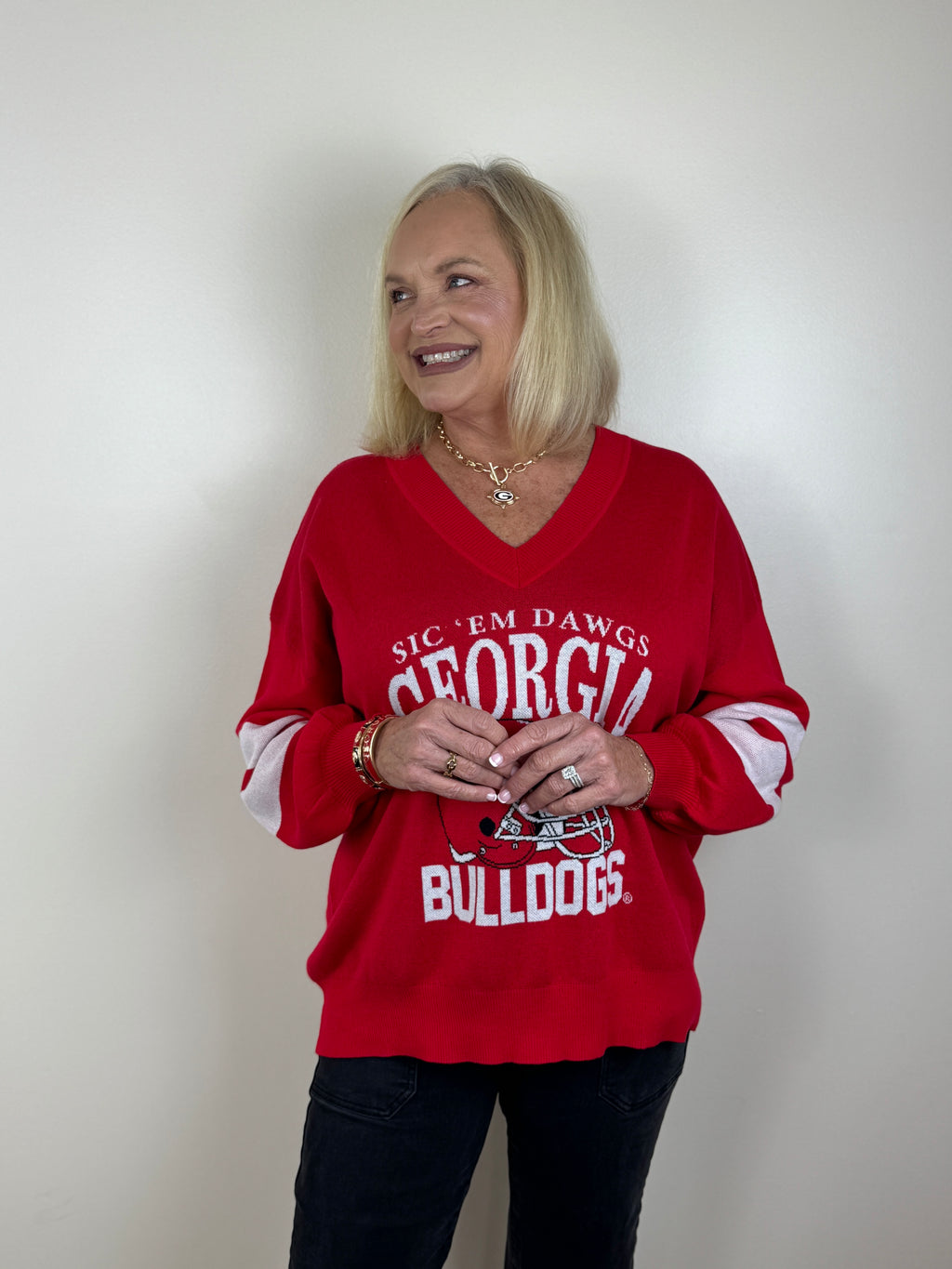 Stewart Simmons - Georgia Quad V-Neck Sweater