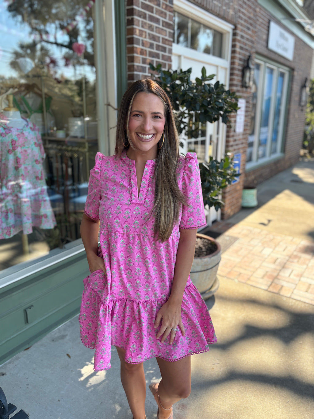 Mary Square - Adelyn Dress - Deco Lillies Fuchsia