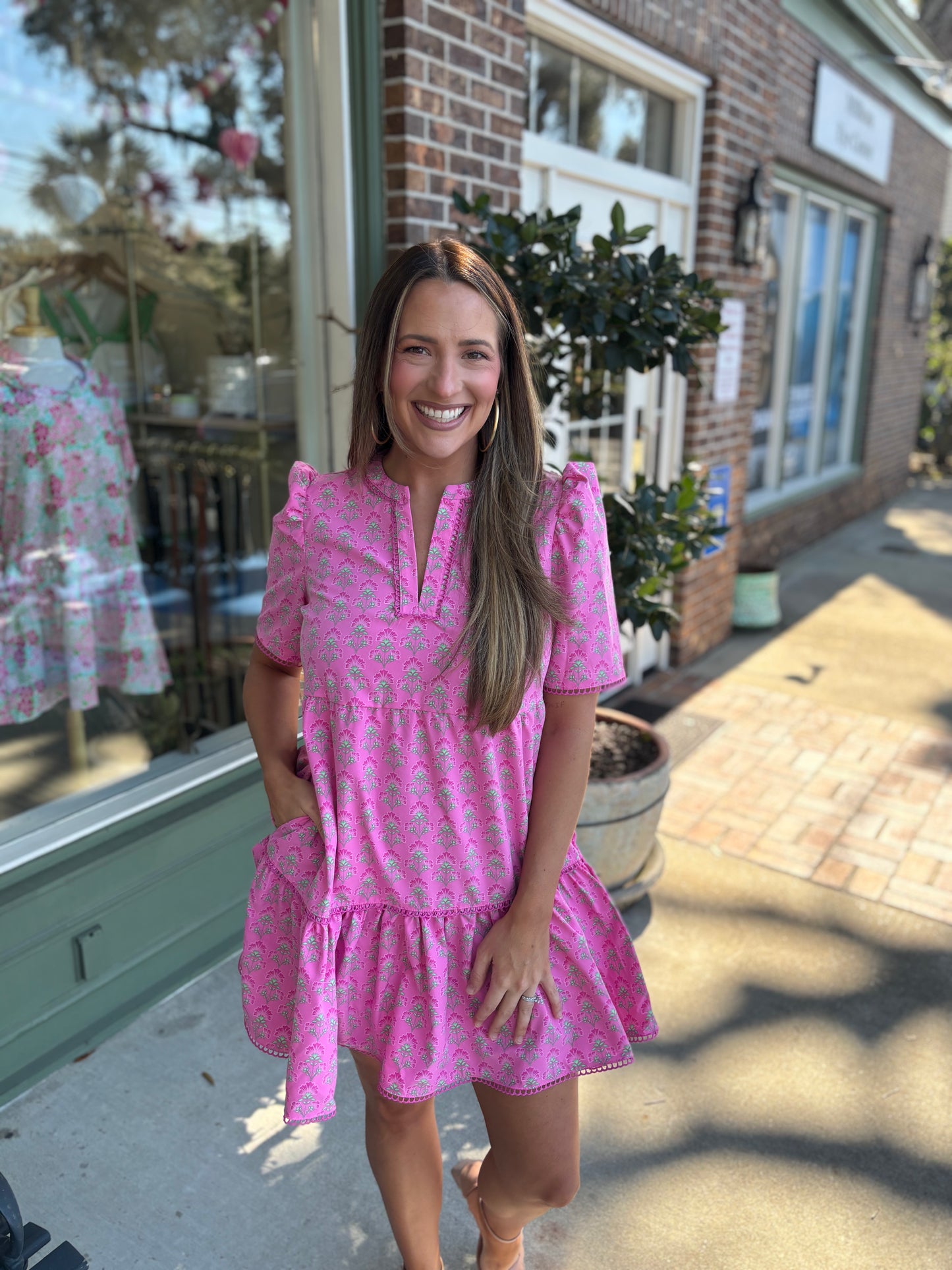 Mary Square - Adelyn Dress - Deco Lillies Fuchsia