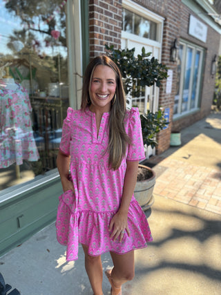 Mary Square - Adelyn Dress - Deco Lillies Fuchsia
