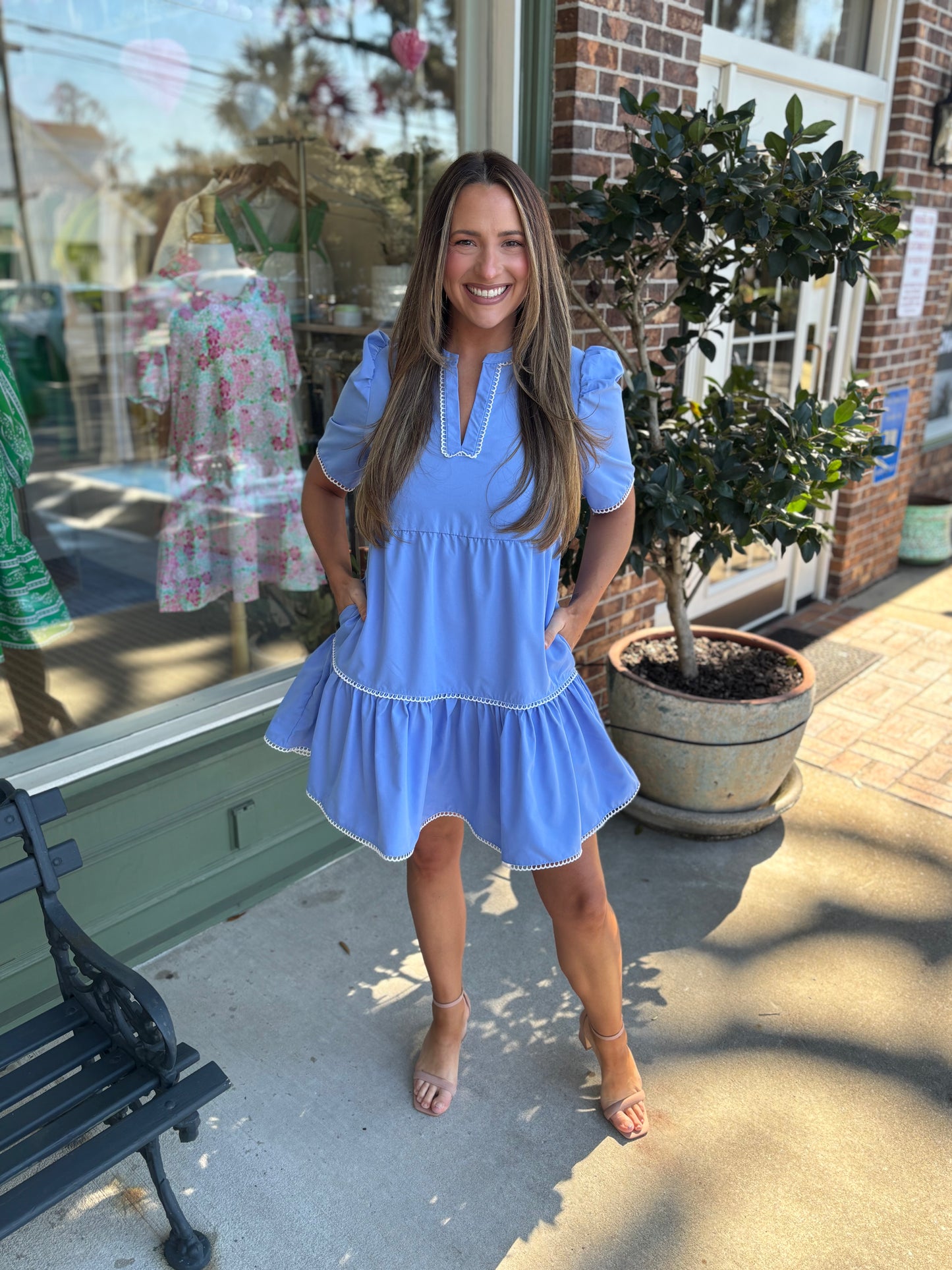 mary square adelyn dress in blue kj clothier 