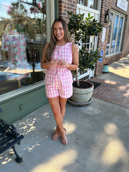 gingham pink set with scallop detail kj clothier