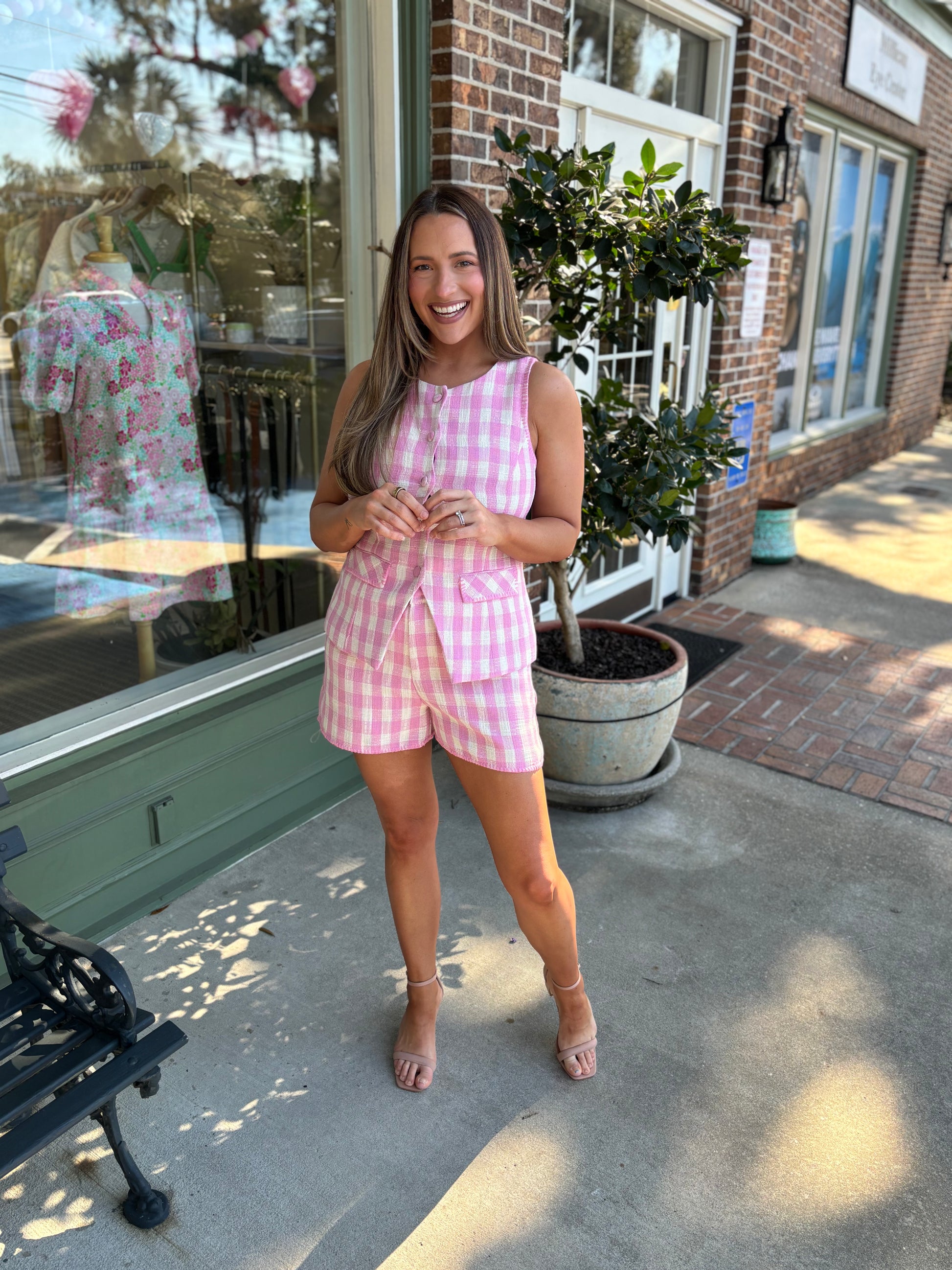 gingham pink set with scallop detail kj clothier