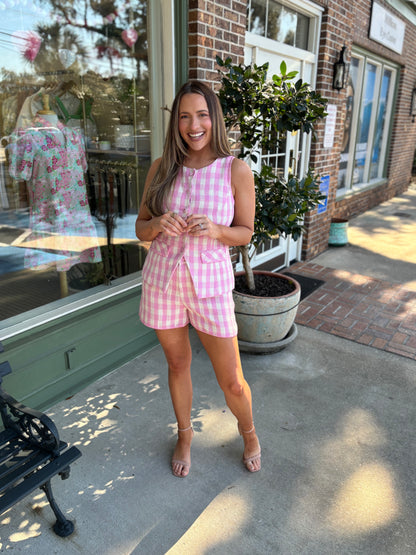 gingham pink set with scallop detail kj clothier