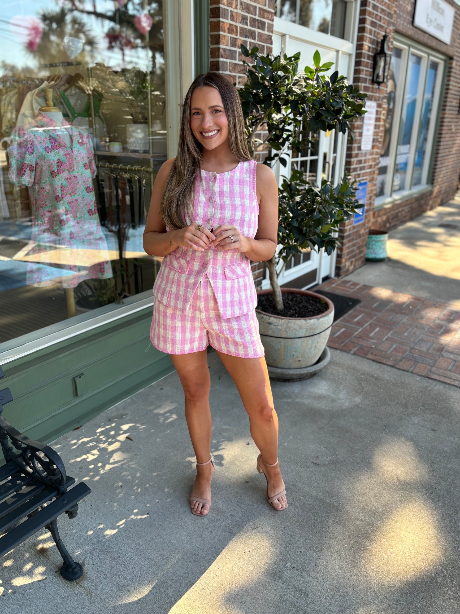 gingham pink set with scallop detail kj clothier