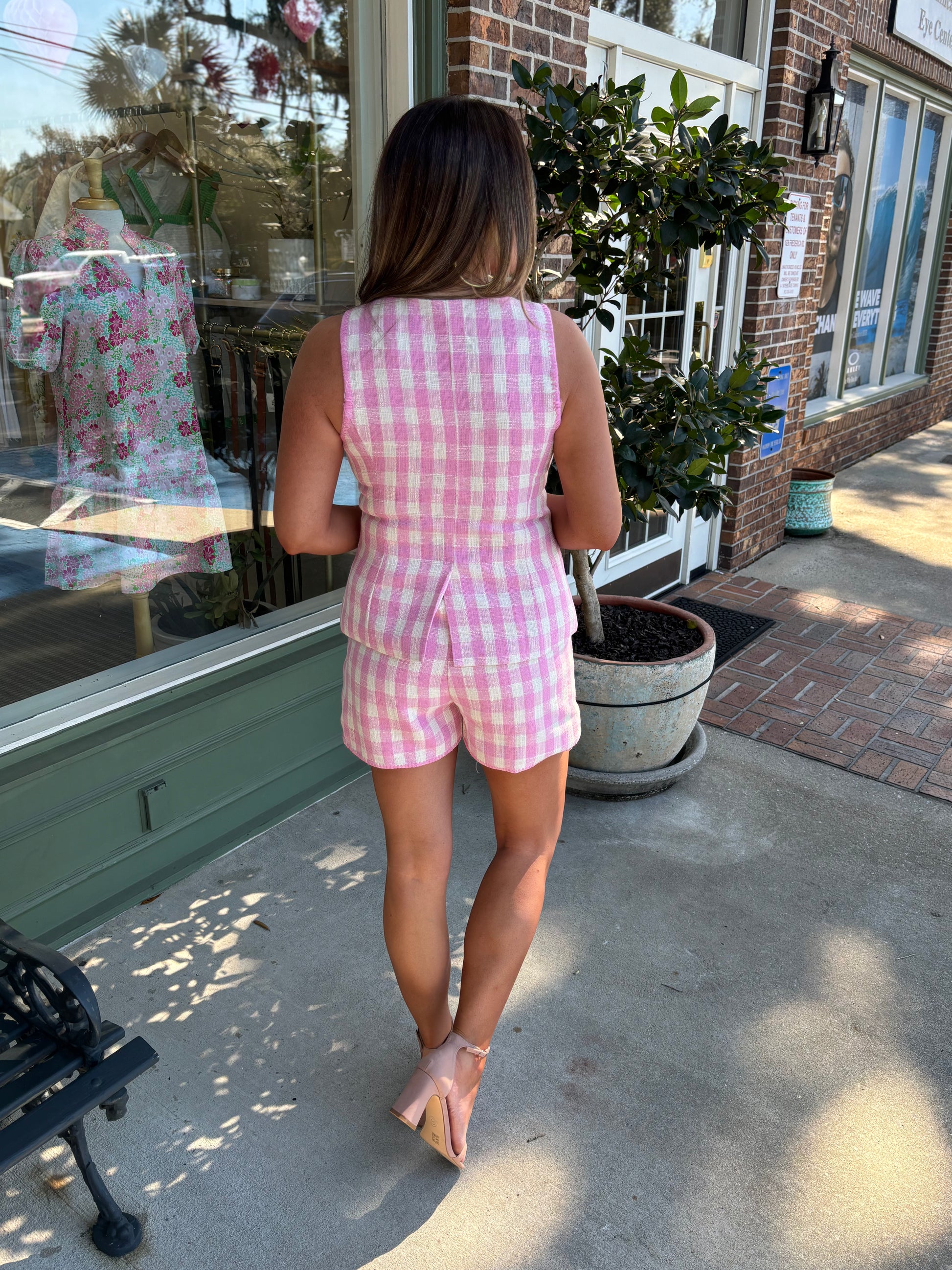 gingham pink set with scallop detail kj clothier