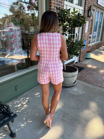 gingham pink set with scallop detail kj clothier