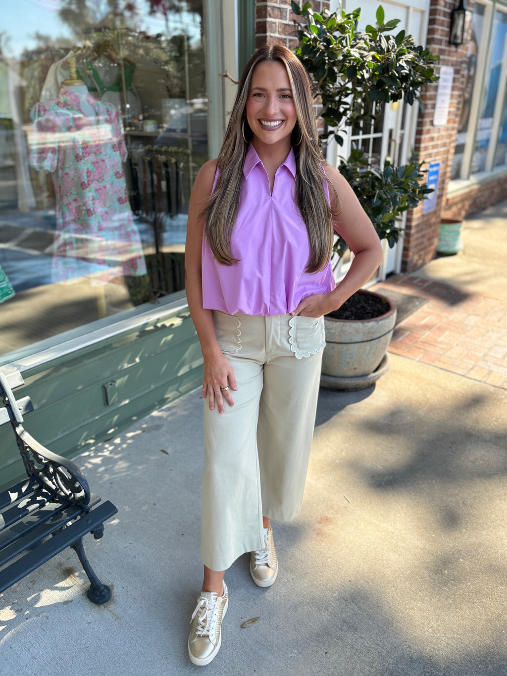 bubble hem tank with collar kj clothier