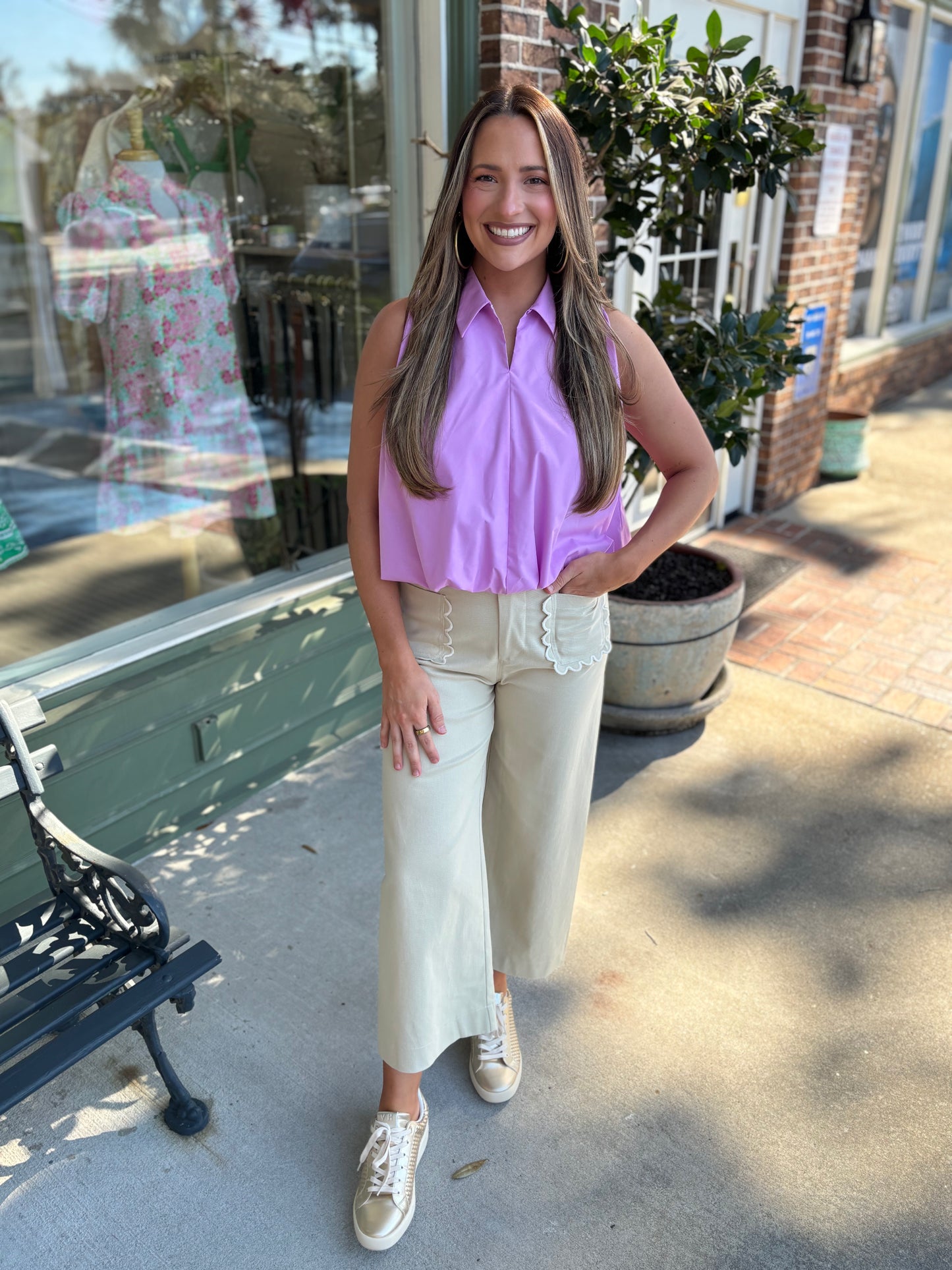 bubble hem tank with collar kj clothier