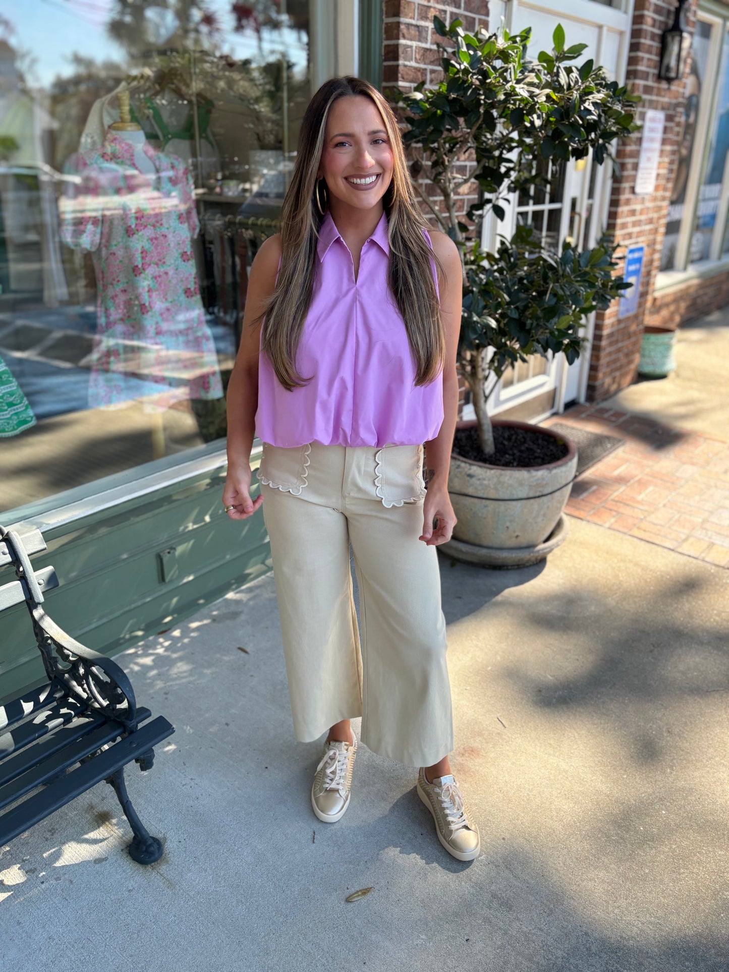 bubble hem tank with collar kj clothier