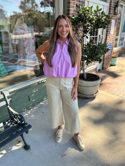 scallop pocket detail khaki cropped pants kj clothier